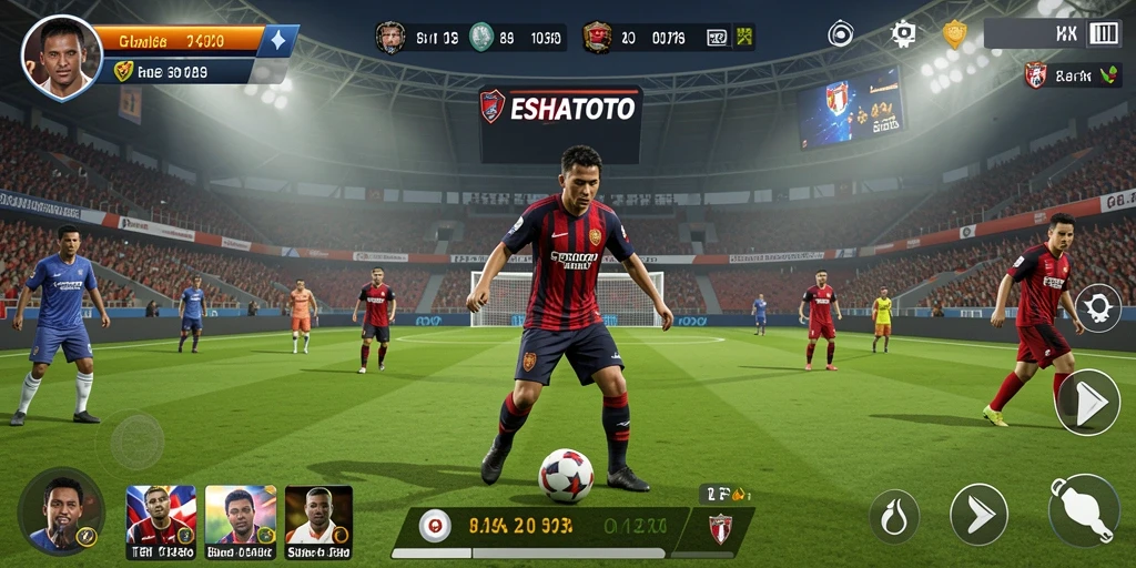 Screenshot ESHATOTO menampilkan aksi seru di lapangan sepak bola.
