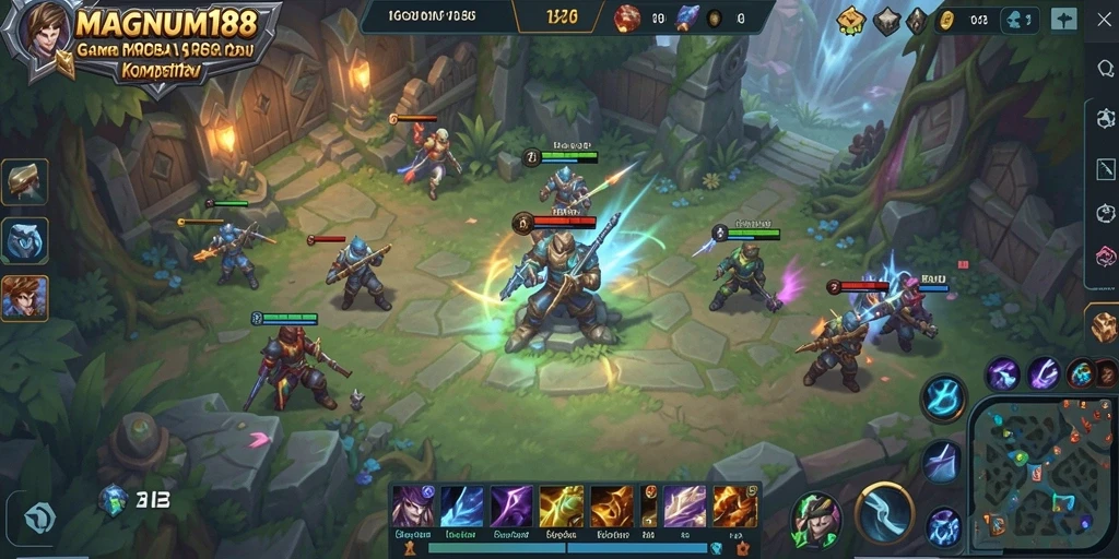 Screenshot dari gameplay MOBA yang mendebarkan di MAGNUM188.