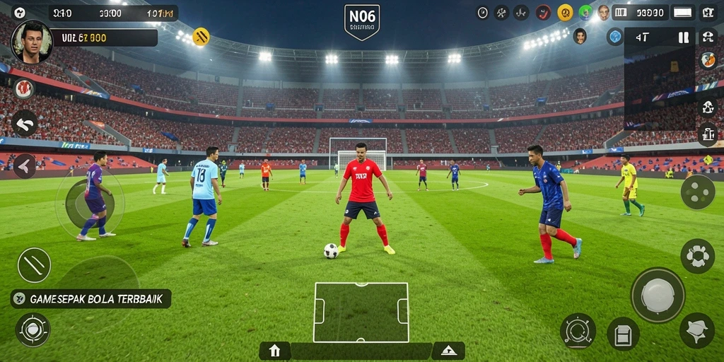 Screenshot N06 menampilkan aksi seru di lapangan sepak bola.