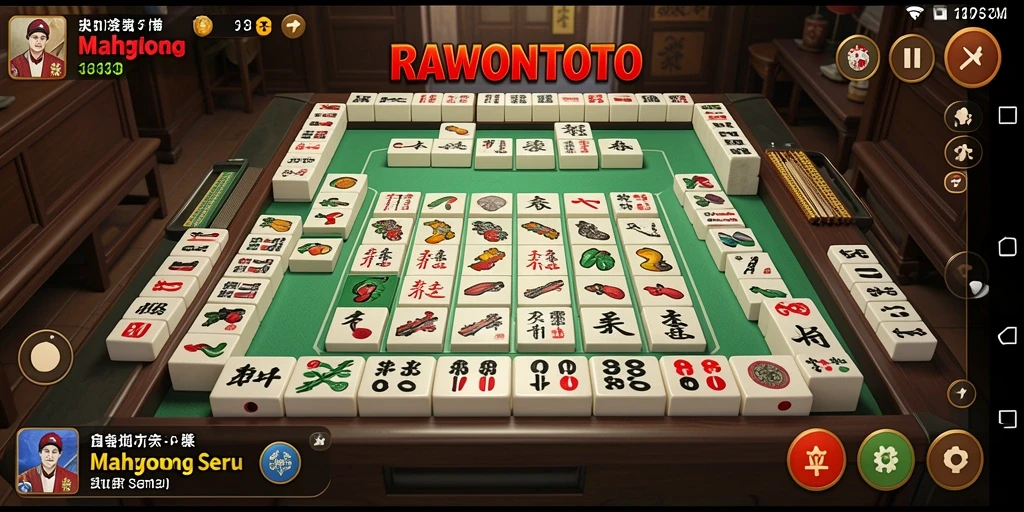 Screenshot gameplay RAWONTOTO menampilkan aksi mencocokkan batu Mahjong.