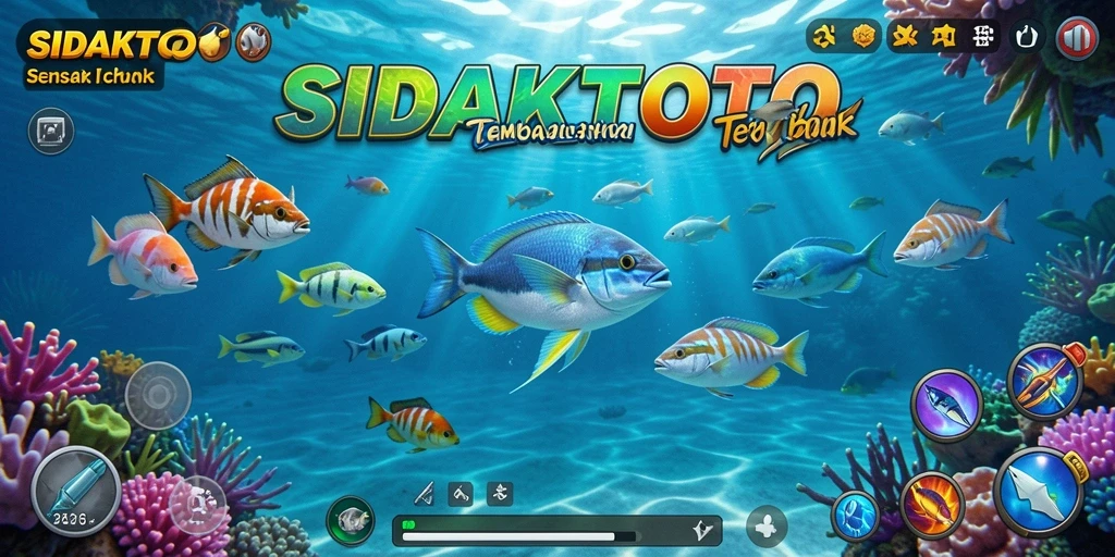 Screenshot gameplay SIDAKTOTO menampilkan aksi menembak ikan.