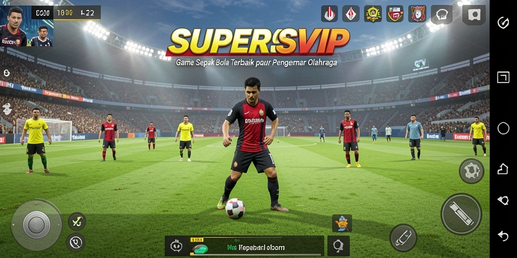 Tangkapan layar SUPERSVIP menampilkan gameplay sepak bola yang mengasyikkan.
