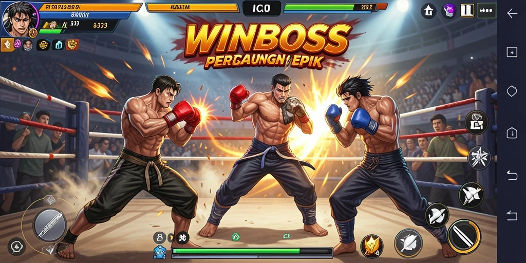 Screenshot gameplay WINBOSS yang menampilkan aksi pertarungan menyeru.